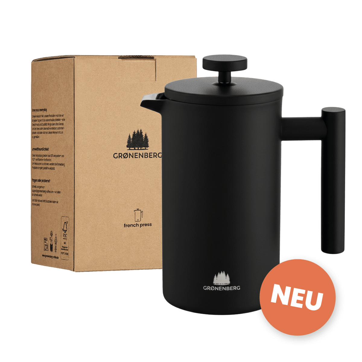 Edelstahl French Press Black 0,6 oder 1 Liter inkl. Ersatz-Filter