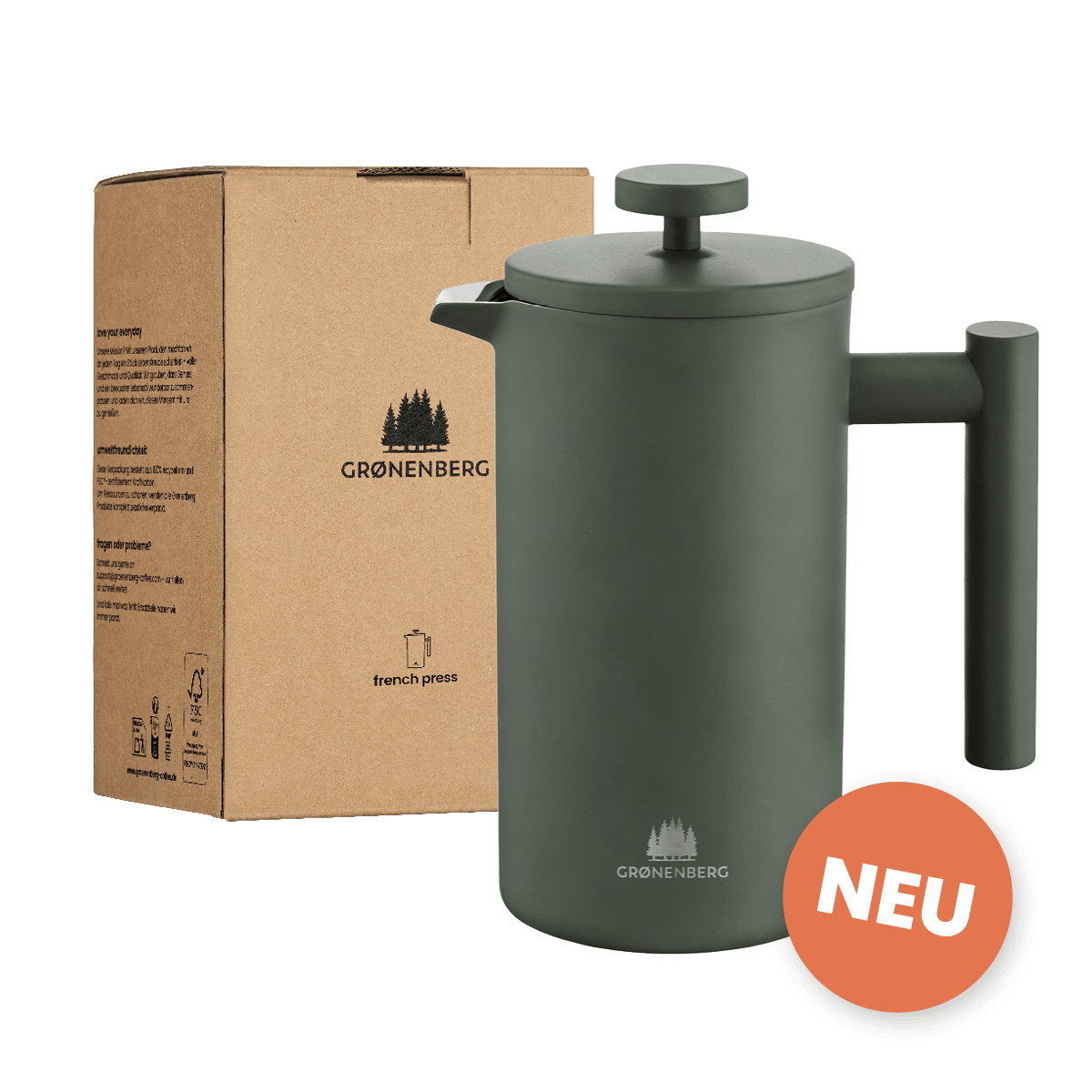 Edelstahl French Press Forest 0,6 oder 1 Liter inkl. Ersatz-Filter