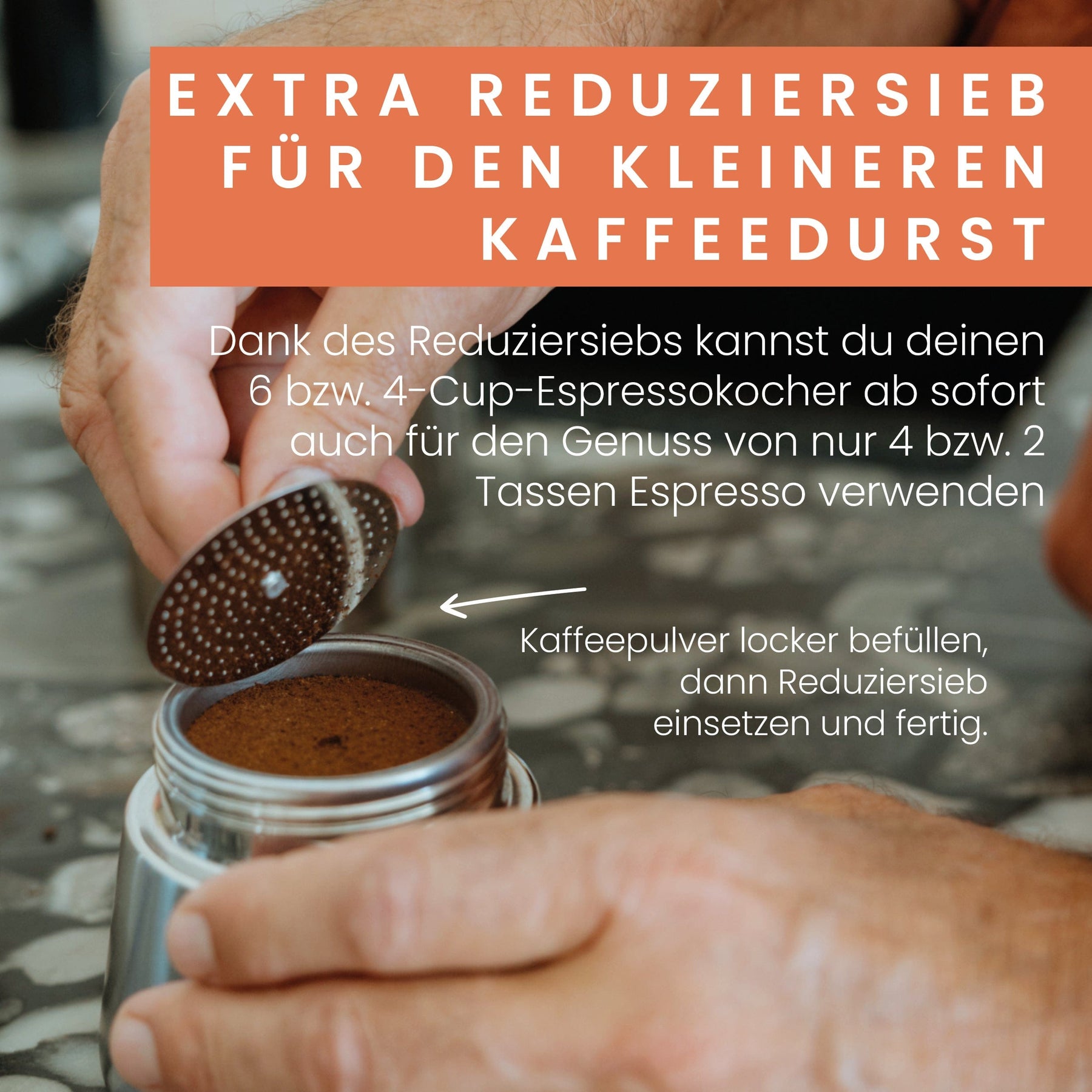 espressokocher edelstahl reduziersieb