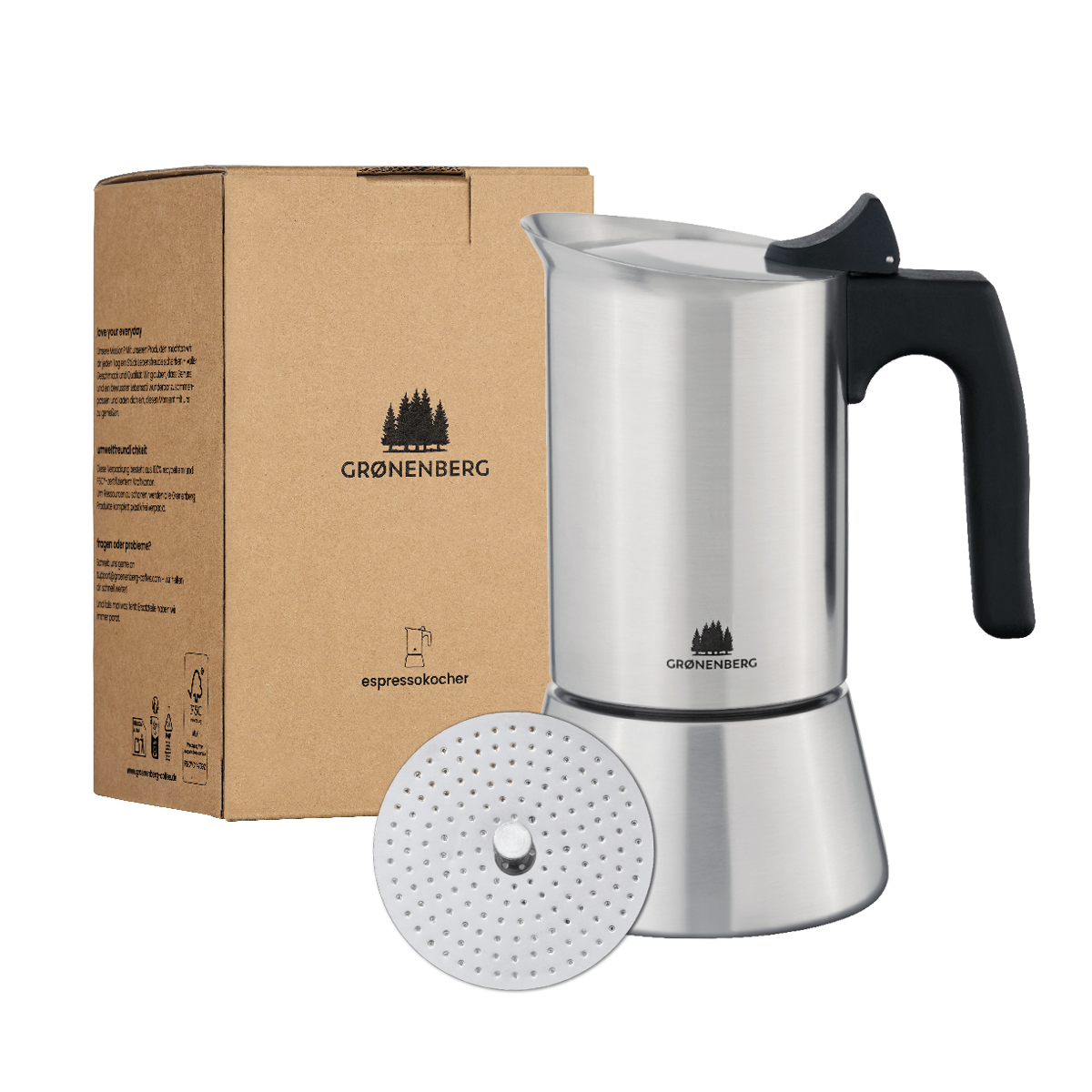 Espressokocher Induktion 4 oder 6 Tassen (200-300 ml) + Reduziersieb | Edelstahl