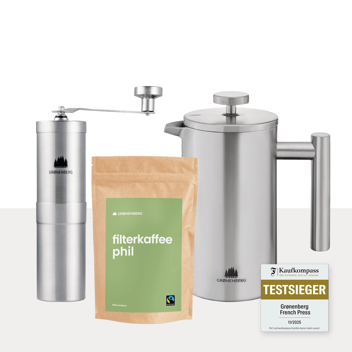 Spar Set #3: Bio Kaffeebohnen (250g) + Kaffeemühle + French Press