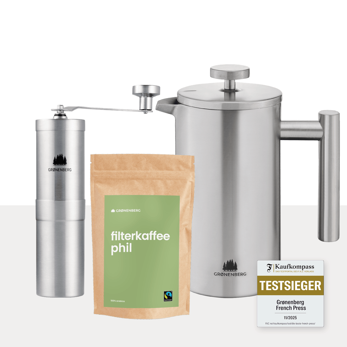 Spar Set #3: Bio Kaffeebohnen (250g) + Kaffeemühle + French Press