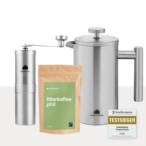 Spar Set #3: Bio Kaffeebohnen (250g) + Kaffeemühle + French Press