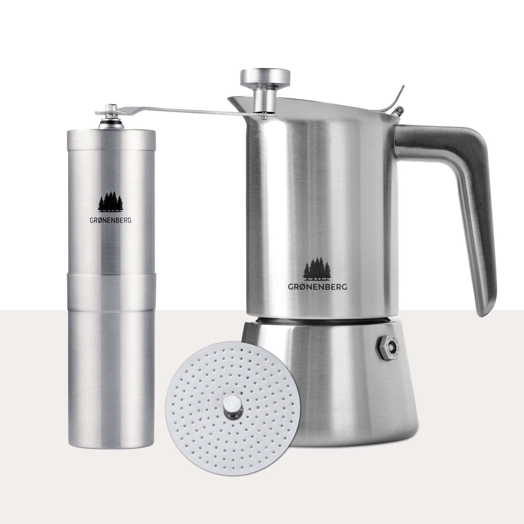 Spar Set #2: Kaffeemühle + Espressokocher inkl. Reduziersieb (2 Größen)