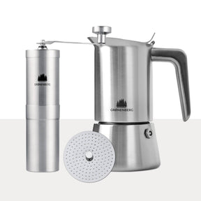 Spar Set #2: Kaffeemühle + Espressokocher inkl. Reduziersieb (2 Größen)