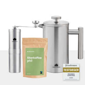 Spar Set #3: Bio Kaffeebohnen (250g) + Kaffeemühle + French Press