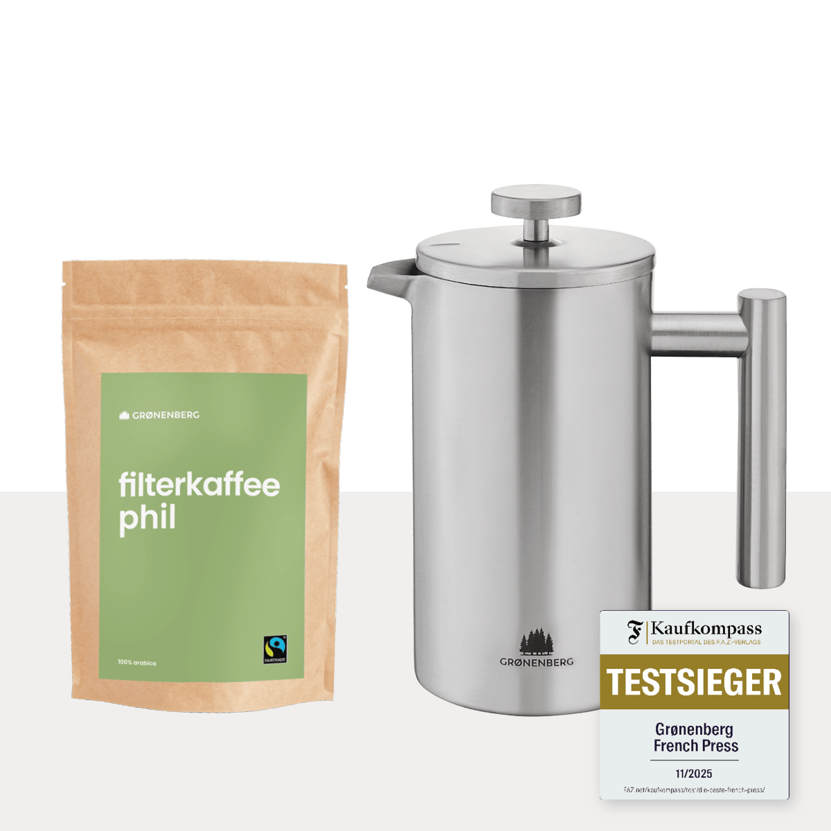 Spar Set #5: Bio Kaffee 250g (Pulver) + French Press (2 Größen)