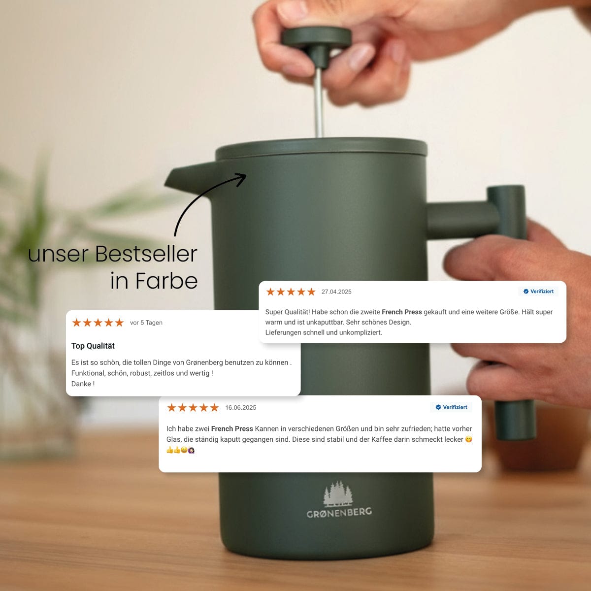 Edelstahl French Press Forest 0,6 oder 1 Liter inkl. Ersatz-Filter