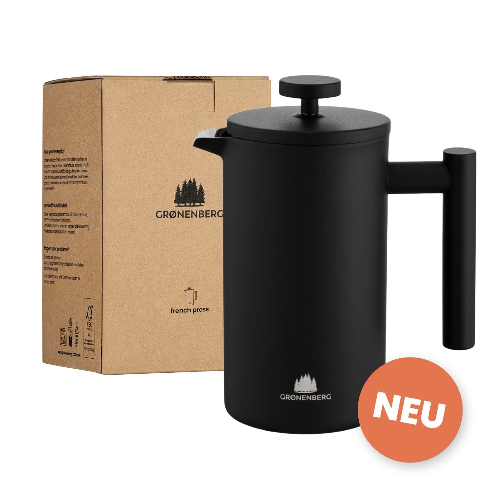 Edelstahl French Press Black 0,6 oder 1 Liter inkl. Ersatz-Filter