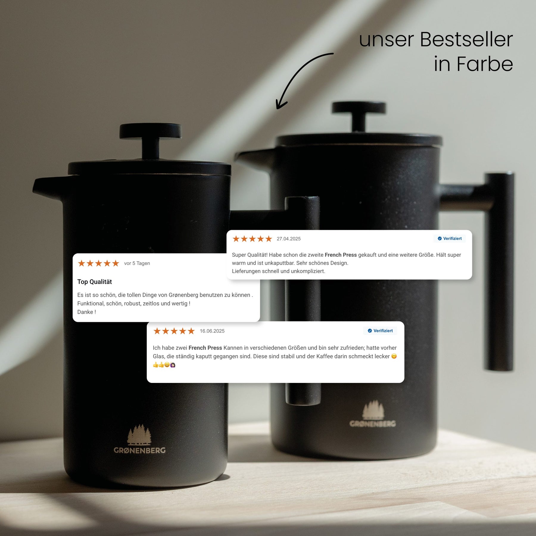 Edelstahl French Press Black 0,6 oder 1 Liter inkl. Ersatz-Filter