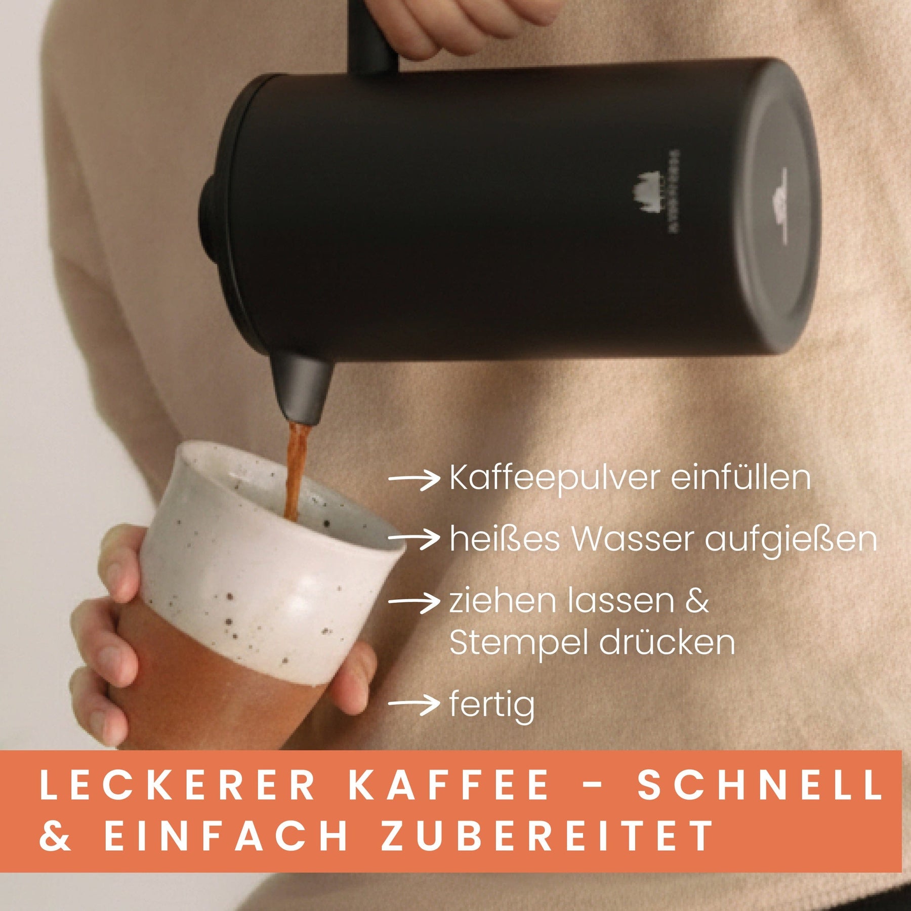 Edelstahl French Press Black 0,6 oder 1 Liter inkl. Ersatz-Filter