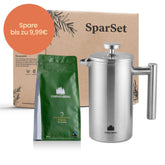 Spar Set 1: Bio Filter-Kaffee (Bohnen/Pulver) + French Press (3 Größen)