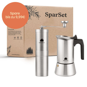 Spar Set 6: Kaffeemühle + Espressokocher (3 Größen)