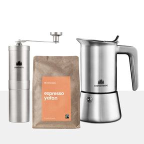 Spar Set #2: Espressobohnen (250g) + Kaffeemühle + Espressokocher