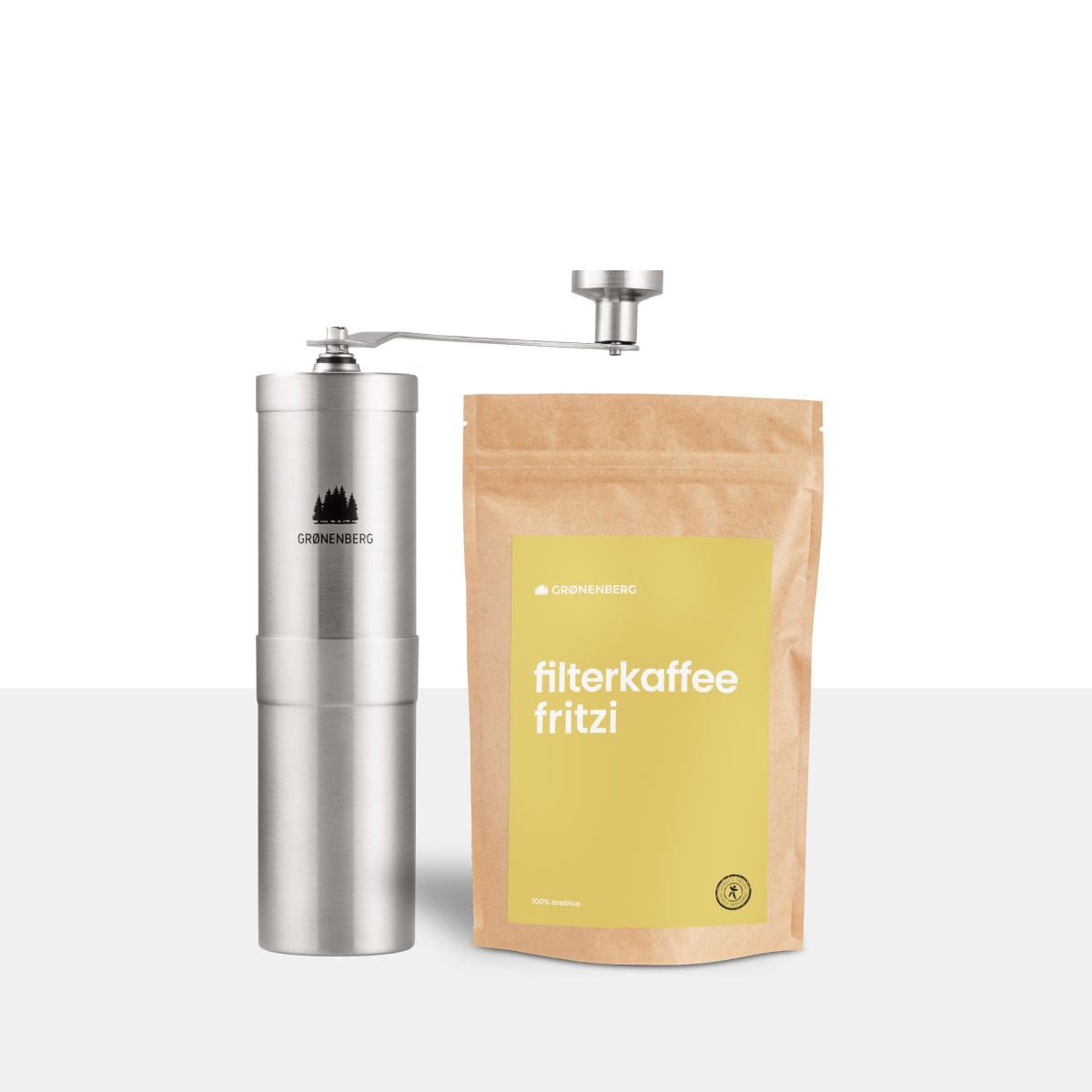 Grønenberg Spar Set #5: Kaffeemühle manuell + Kaffee- oder Espressobohnen 250g