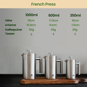 Edelstahl French Press 0,35 bis 1 Liter inkl. Ersatz-Filter