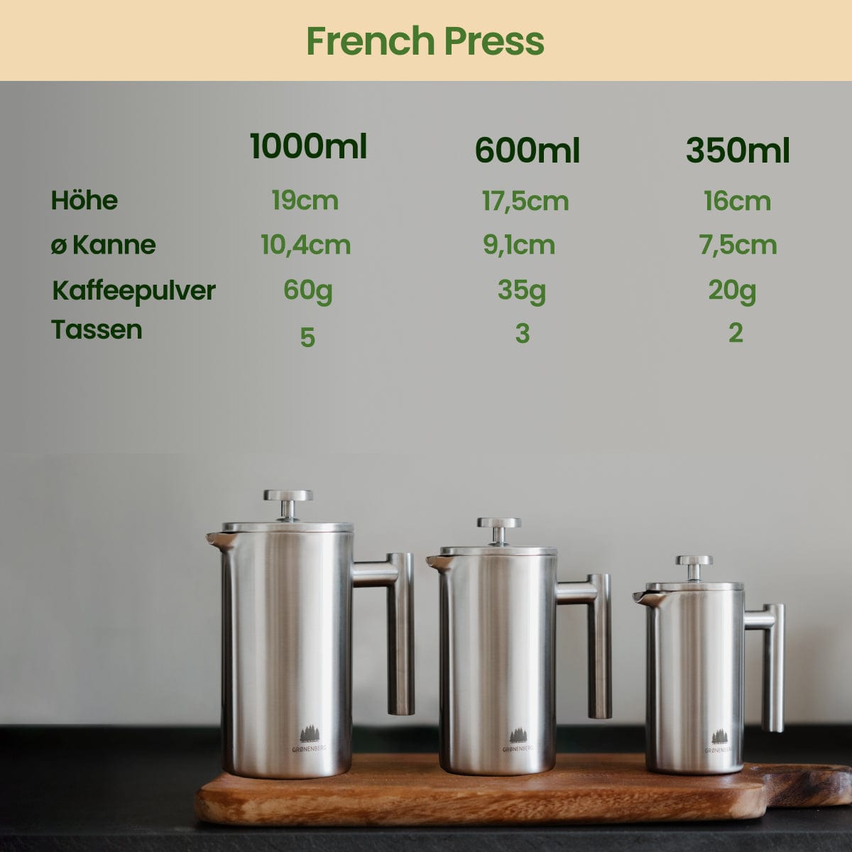 #SF Edelstahl French Press 0,35 bis 1 Liter inkl. Ersatz-Filter
