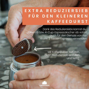 Spar Set #4: Espressobohnen (250g) + Kaffeemühle + Espressokocher inkl. Redurziersieb