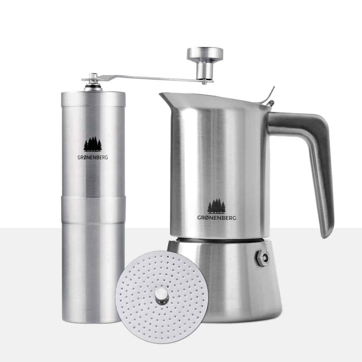 Spar Set #2: Kaffeemühle + Espressokocher inkl. Reduziersieb (2 Größen)