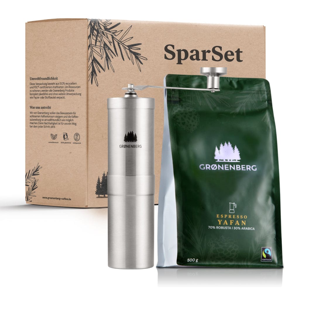 Spar Set 8: Kaffeemühle + Bio Espressobohnen