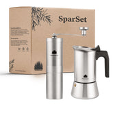 Spar Set 6: Kaffeemühle + Espressokocher (3 Größen)