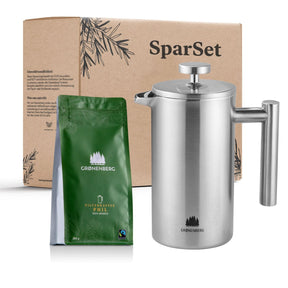Spar Set 1: Bio Filter-Kaffee (Bohnen/Pulver) + French Press (3 Größen)